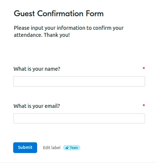 Our invite confirmation form Our invite confirmation form