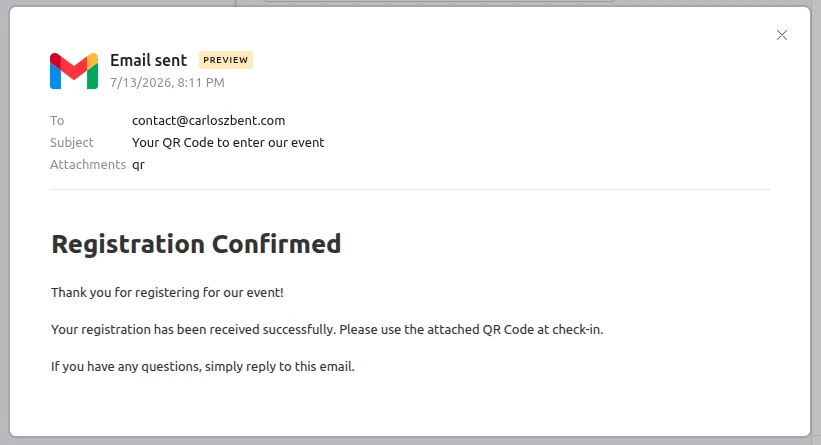 Example of a confirmation email. Example of a confirmation email.