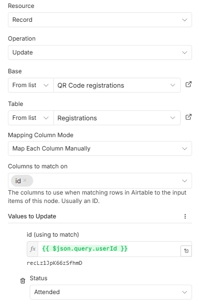 Mappings of the Airtable record status update Mappings of the Airtable record status update