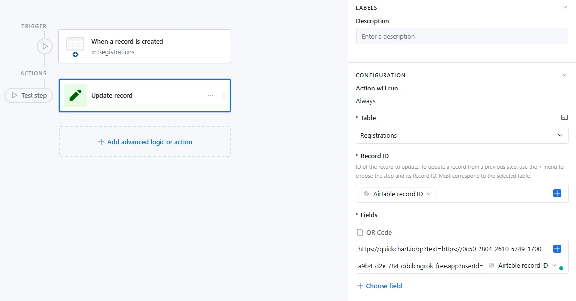 Airtable automation to attach the QR Code to the guest record. Airtable automation to attach the QR Code to the guest record.