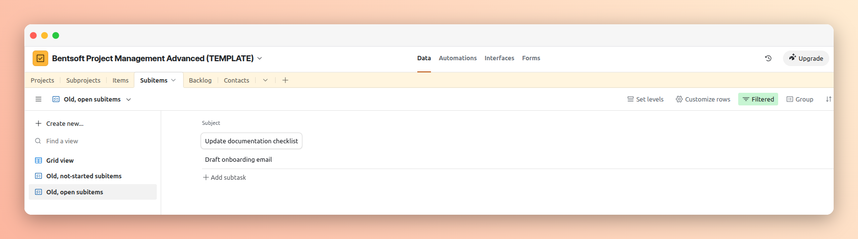 Screenshot of the Airtable template