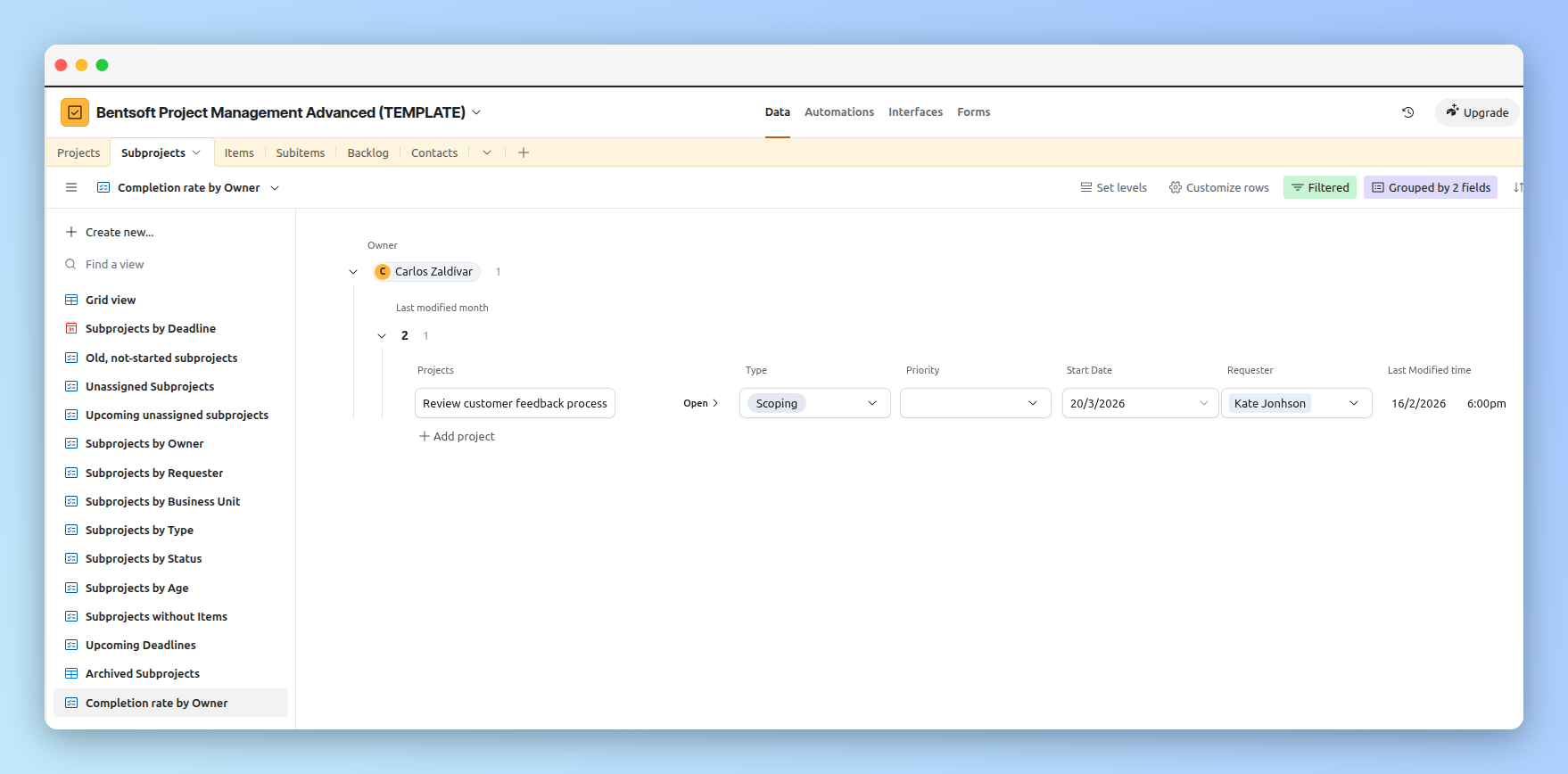 Screenshot of the Airtable template