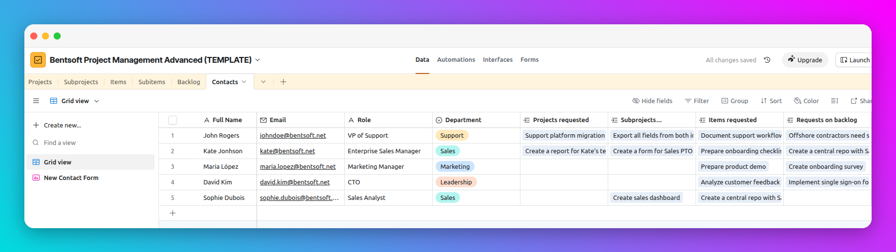 Screenshot of the Airtable template